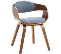 CLP Chaise Design Retro Kingston Tissu I Chaise De Cuisine avec Accoudoirs I Siège Et Dossier Rembourrés I Chaise De Salle D'Attente Chic, Couleur:Noyer/Bleu
