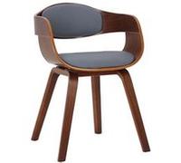 CLP Chaise Retro Kingston en Similicuir I Chaise De Salle A Manger avec Accoudoirs I Siège Et Dossier Rembourrés I Piétement en Bois, Couleur:Noyer/Gris