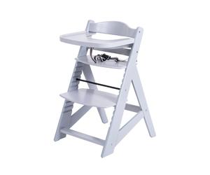 Chaise de croissance en bois Buxibo pour enfants - Avec planche à manger - Chaise réglable pour le confort et le design - Coussins inclus - 48x58x80 cm - Gris