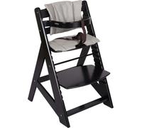 Chaise de croissance en bois Buxibo pour enfants - plateau repas inclus - chaise haute réglable pour le confort - coussin inclus - 48x58x80cm - Noir