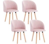 Chaise de Cuisine en Velours WOLTU - Rose - Lot de 4 - Bois Massif - Contemporain - Design