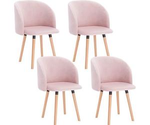 Chaise de Cuisine en Velours WOLTU - Rose - Lot de 4 - Bois Massif - Contemporain - Design