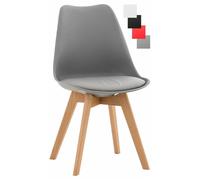 Chaise de cuisine Linares - CLP - Coque en plastique - Revêtement similicuir - Pieds en bois de hêtre - Gris