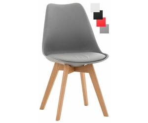 Chaise de cuisine Linares - CLP - Coque en plastique - Revêtement similicuir - Pieds en bois de hêtre - Gris