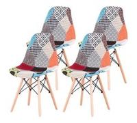Chaise de cuisine - Lot de 4 - Tissu patchwork - Pieds en bois