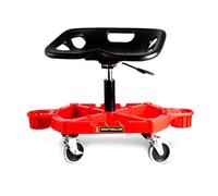 Chaise de Garagiste, Tabouret Kraft Muller, pivotant sur roulettes, Supports de rangements pour bidons, Outils, Charg Max. 150Kg