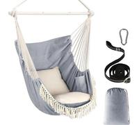 Chaise de jardin - Capacité de charge max. 227 kg, 2 coussins inclus, pied en acier avec rainures antidérapantes, conception portable, poche latérale, grand motif macramé de style bohème - Intérieur/e