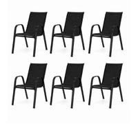 Chaise de jardin empilable textilène noir TERRE JARDIN - Lot de 6 - Charge 150 kg - Assise 54 x 72 cm