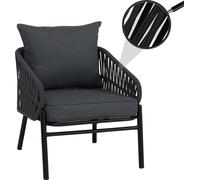 Chaise De Jardin En Aluminium Hwc-P90, Fauteuil Lounge D'extérieur, Tressage En Corde Rope Tissu/Textile (180 G/M²) Anthracite Gris