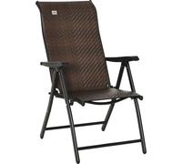 Chaise de jardin en poly rotin Outsunny Dossier réglable Chaise pliante brune
