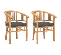 vidaXL Chaise avec coussin bois de teck massif marron, lot de 2, 63 x 58 x 89 cm