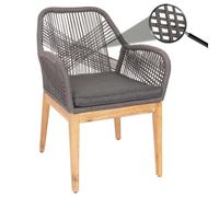 Chaise De Jardin Hwc-H56b, Fauteuil Outdoor Chaise Accoudoir, Résistant Aux Intempéries Corde Tressée Rope Bois Acacia Gris Coussin Anthracite Gris