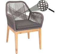 Chaise de jardin HWC-H56b, fauteuil Outdoor chaise, résistant aux intempéries corde tressée bois acacia ~ gris coussin anthracite