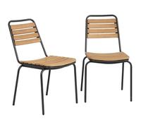Outsunny Lot de 2 Chaises de Jardin Empilables Bistro 61x47x81cm Naturel | Assise et Dossier en Bois Massif à Lattes, Structure en Acier, Chaises d'Extérieur, Terrasse, Balcon