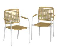 Chaise de jardin - Outsunny - lot de 2, empilable, avec accoudoirs et dossier, pour terrasse balcon - métal, résine tressée - jaune