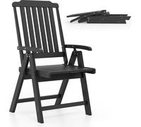 Chaise de jardin pliante COSTWAY, chaise pliante à haut dossier en plastique, chaise de balcon résistante aux intempéries, aspect bois, chaise de terrasse supportant jusqu'à 150 kg, noir