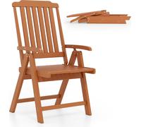 Chaise de jardin pliante COSTWAY, chaise pliante à haut dossier en plastique, chaise de balcon résistante aux intempéries, aspect bois, chaise de terrasse pouvant supporter jusqu'à 150 kg, marron