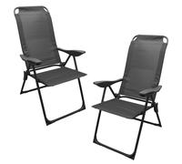 Chaise de jardin pliante en métal, grise, 108 x 62 cm, avec dossier réglable sur 5 positions - Lot de 2 - Chaise de camping avec revêtement en tissu, charge maximale de 110 kg