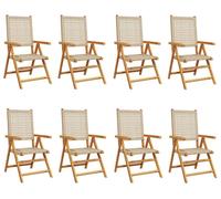 vidaXL Chaise de jardin réglable - Lot de 8 - Beige - Poly rotin, bois massif