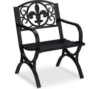 Chaise de jardin Relaxdays Vintage, fauteuil de jardin avec accoudoirs, extra-large, en acier, style antique, 85,5 x 60 x 56 cm, noir