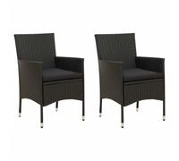 vidaXL Chaises de jardin 2 pcs en résine tressée (poly rotin) avec coussins noirs
