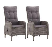 Chaise de jardin, set de 2, poly rotin gris avec accoudoirs Résistant aux intempéries