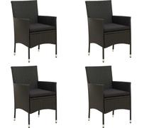 Chaise de jardin, set de 4 avec accoudoirs Polyrattan Noir