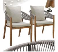 TecTake Chaise de jardin MANACOR au design corde Housses déperlantes Grège Lot de 2