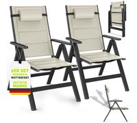 Chaise de jardin Tillvex avec rembourrage Premium, lot de 2, beige, pliable, en aluminium | Dossier haut avec accoudoirs | Chaise pliante réglable | Fauteuil pliant pour balcon, jardin ou terrasse