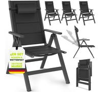 Chaise de jardin Tillvex avec rembourrage Premium, lot de 4, anthracite, pliable, en aluminium | Dossier haut avec accoudoirs | Chaise pliante réglable | Fauteuil pliant pour balcon, jardin ou terrass