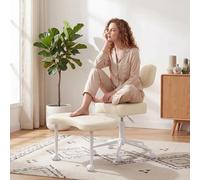 Chaise de méditation avec roulettes, siège réglable en hauteur pour position assise croisée, couleur blanc cassé. Chaise ergonomique à dossier croisé avec repose-pieds, coussin mémoire et roulettes, i