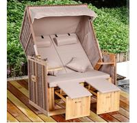 Chaise de Plage Pour 2 Personnes avec Dossier Inclinable, Abri Plage Strandkorb, Coussins, Repose-Pieds, Beige, 118 x 79 x 160cm
