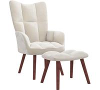 Chaise de relaxation avec repose-pied Blanc crème Velours