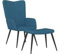 Chaise de relaxation avec tabouret Bleu Velours