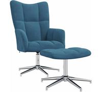 Chaise de relaxation avec tabouret Bleu Velours