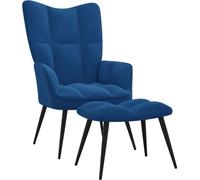 Chaise de relaxation avec tabouret Bleu Velours