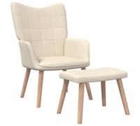 Chaise de relaxation avec tabouret Crème Tissu