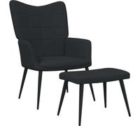 Chaise de relaxation avec tabouret Noir Tissu