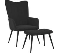 Chaise de relaxation avec tabouret Noir Velours
