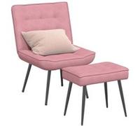 vidaXL Chaise de relaxation avec tabouret – Velours rose – Structure métal et contreplaqué