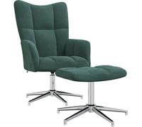 Chaise de relaxation avec tabouret Vert foncé Velours