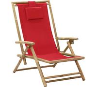 Chaise de relaxation inclinable Rouge Bambou et tissu