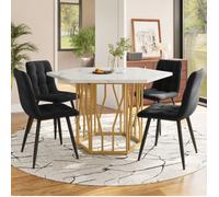 Chaise de salle à manger 5 pièces moderne table hexagonale marbre + 4 Chaise de salle à manger velours noir cosy