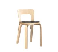 Chaise de Salle à Manger 66 en Bouleau et Linoléum Noir