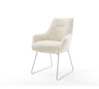 Chaise-de-salle-à-manger Alja-Flex avec accoudoirs peluche crème-blanc pied trapèze acier inoxydable resorts ensachés