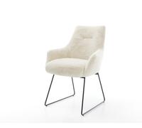 Chaise-de-salle-à-manger Alja-Flex avec accoudoirs peluche crème-blanc pied trapèze noir resorts ensachés