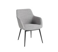 Chaise de Salle à Manger Angel Cerda 4222 avec accoudoirs, Assise rembourrée en Tissu Gris et Pieds Noirs, Design Moderne, 65 x 68 x 85 cm