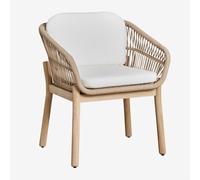 Chaise de salle à manger avec accoudoirs en bois d'acacia et corde tressée Karvia Acacia Marron Clair