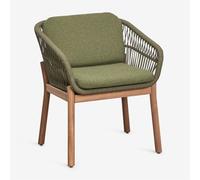 Chaise de salle à manger avec accoudoirs en bois d'acacia et corde tressée Karvia Brun Acacia
