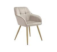 Chaise de salle à manger avec aspect velours capitonné et dossier en continu taupe/or